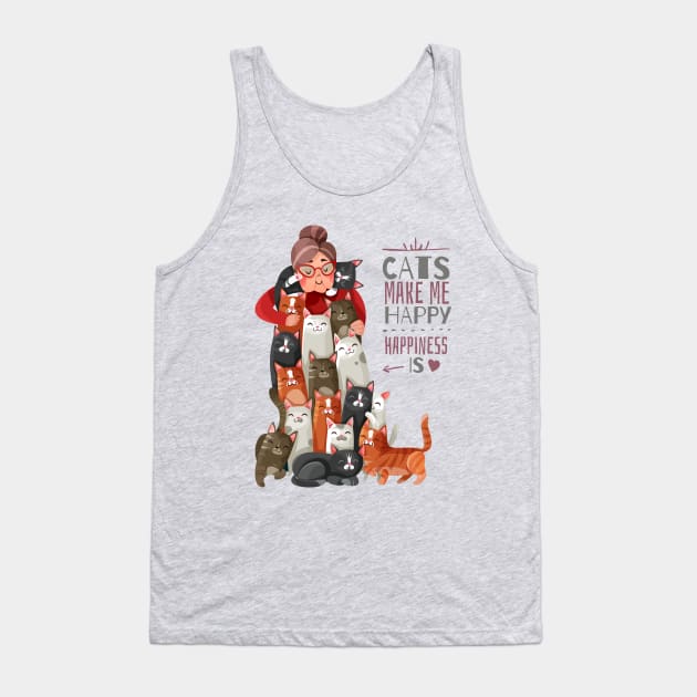 Cat Makes Me Happy Tank Top by Mako Design 